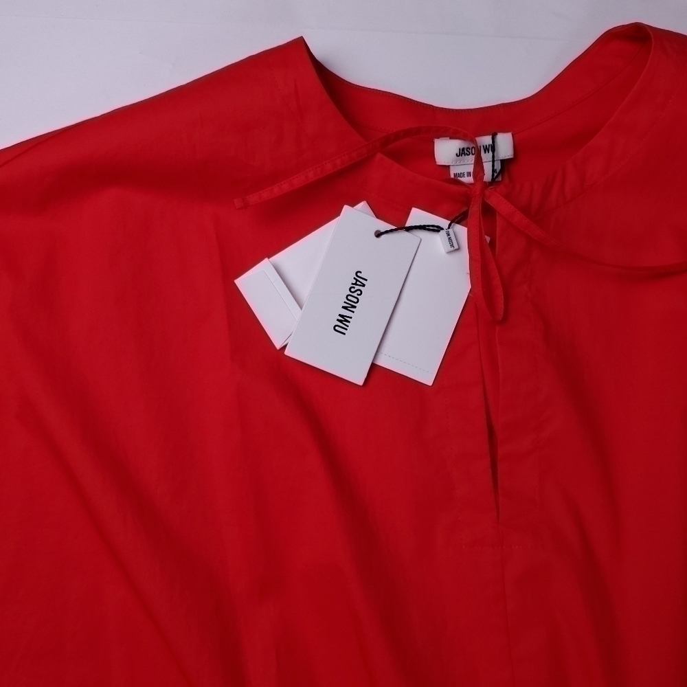 New Jason Wu Red Tie Front Pocketed Dress Sz 4 - Picture 13 of 16